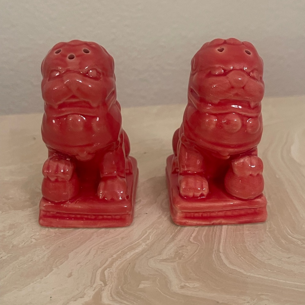 Red Ceramic Foo Dog Salt and Pepper Shakers
